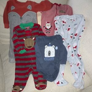 3 months boy baby Santa Fox Fall winter Christmas holiday fleece footie bundle